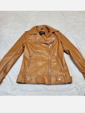 Guess Tan Faux Leather Motorcycle Moto Biker‎ Preppy Coachella Punk Jacket Small